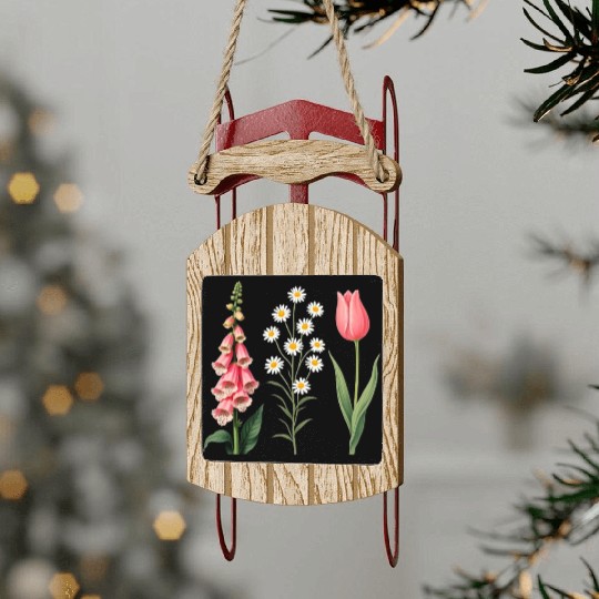 Foxglove Daisy Tulip Vintage Botanical Flowers Sled Ornaments