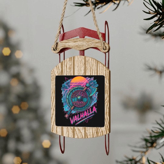 Viking Valhalla Norse Retro Vaporwave Sled Ornaments