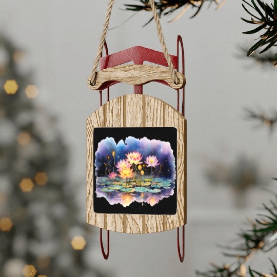 Retro Zen Lotus Firefly Night Sled Ornaments