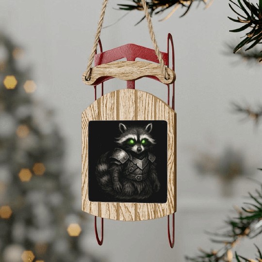Armored Forest Raccoon – Glowing-Eyed Fantasy Ward Sled Ornaments