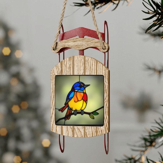 STAINED GLASS BIRD Sled Ornaments