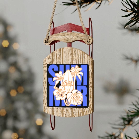 Summer Surfboard & Palm Tree Tropical Design Sled Ornaments