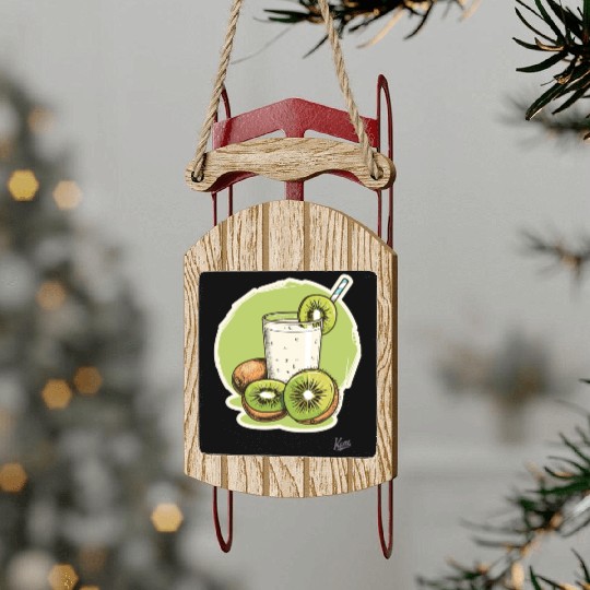 Kiwi fruit and juice with straw illustration Sled Ornaments