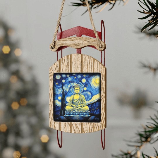 Starry Night Buddha Zen Art Inspired by Van Gogh Sled Ornaments