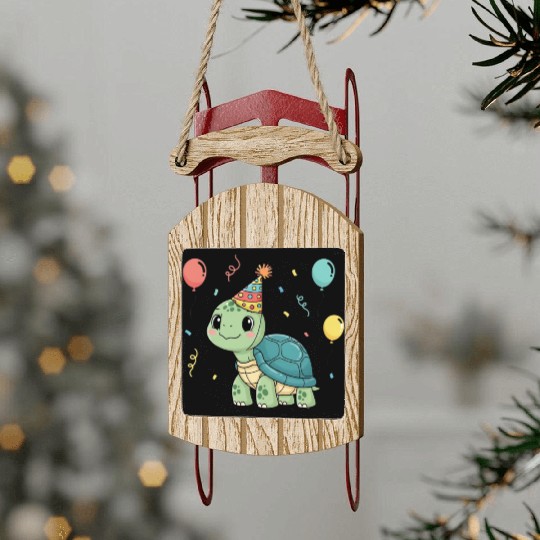 Turtle Wearing a Party Hat Sled Ornaments
