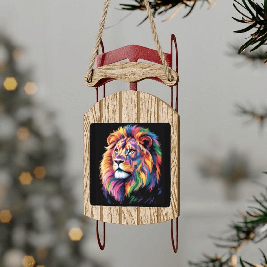 Pride and Power – Majestic Rainbow Lion Head Sled Ornaments