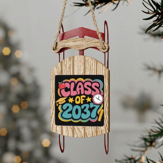 Class of 2037 Grow With Me, groovy back to school Sled Ornaments
