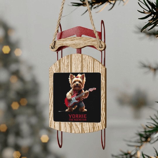 Yorkie the Rockstar Sled Ornaments