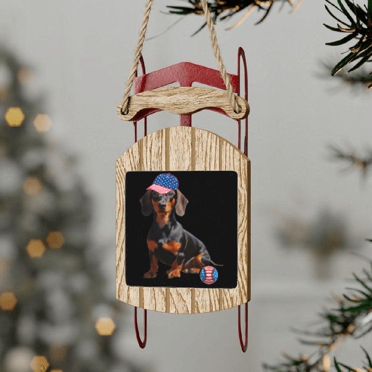 Dachshund dog baseball lover us flag Sled Ornaments