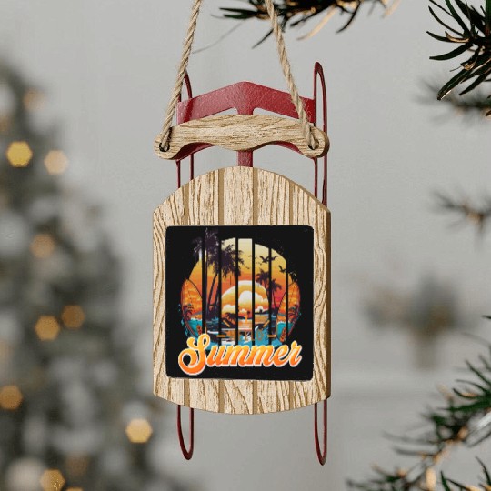 Sunset Beach Surfer Vacation Scene Sled Ornaments