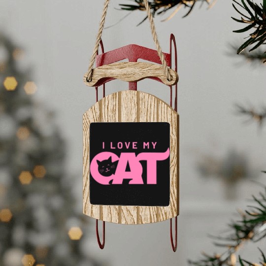 I Love My Cat – Cute Pink Cat Face Graphic Sled Ornaments