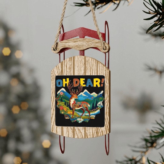Oh-Dear-Wanderlust-Deer-in-Jungle-Tibetan-Folk-Art Sled Ornaments