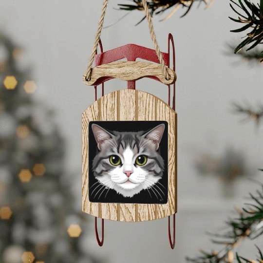 Realistic Cat Face – Feline Charm in Every Detail Sled Ornaments