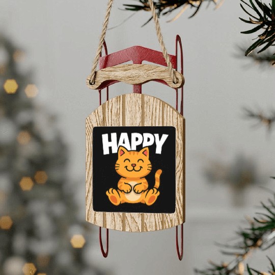 Joyful Cat Illustration Sled Ornaments Design