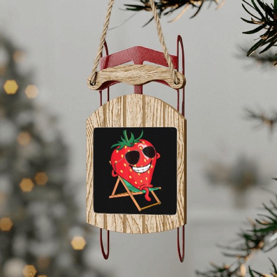 Playful Strawberry Sunbather Design Sled Ornaments