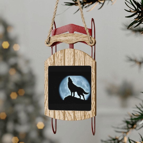 Wolf howling in the moonlight Sled Ornaments