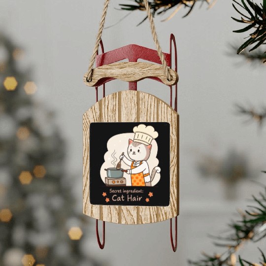 Gourmet Cat Hair Cuisine Sled Ornaments