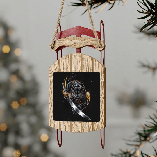 Fierce Black Panther With Samurai Sword Sled Ornaments