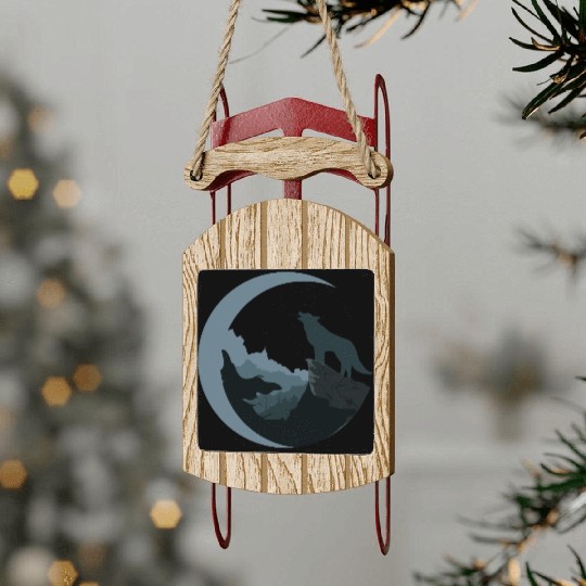 Wolf Moon Silhouette Sled Ornaments