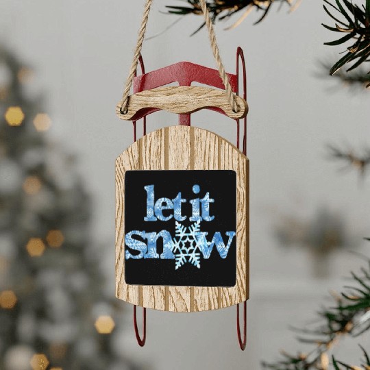 LET IT SNOW blue snowflakes winter wonderland xmas Sled Ornaments