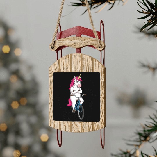 Grumpy Unicorn on Bike – For Cyclists Sled Ornaments