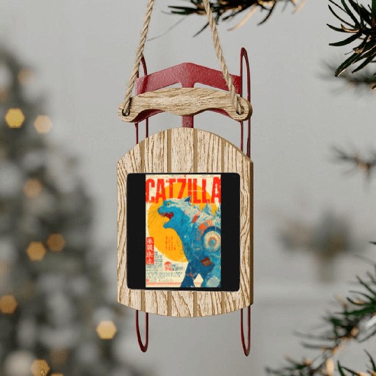 Catzilla Retro Movie Poster Sled Ornaments
