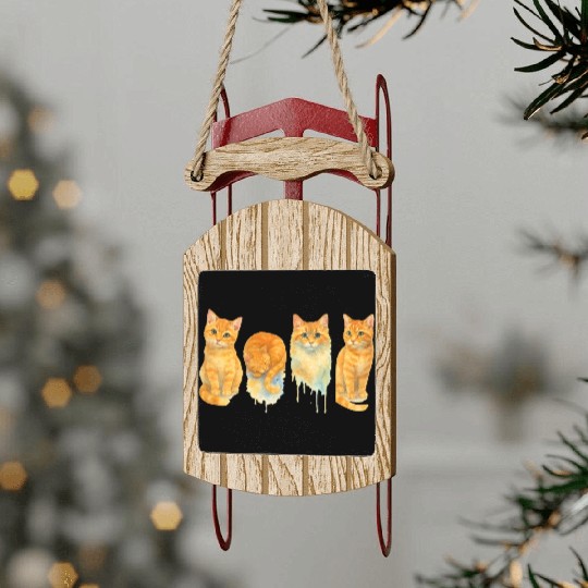 Watercolor Orange Cats Art Sled Ornaments