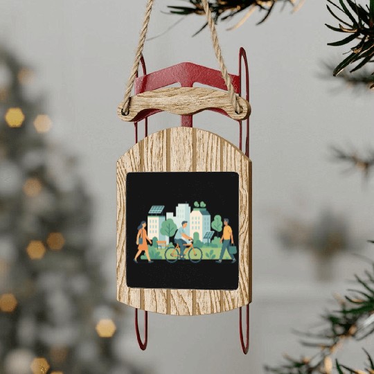 Eco-Friendly Urban Cycling Scene Sled Ornaments