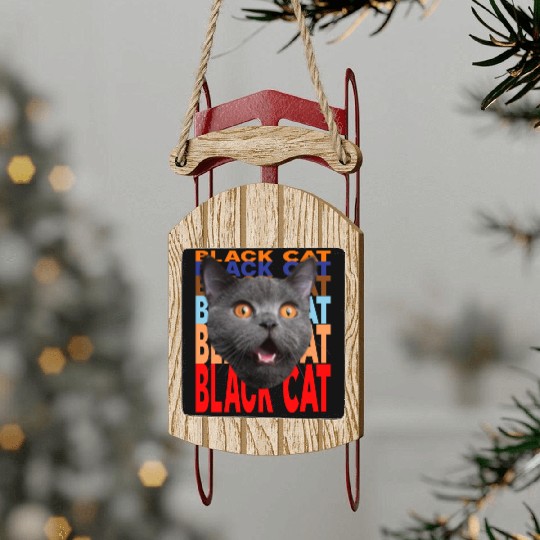 Black Cat Angry Look Sled Ornaments
