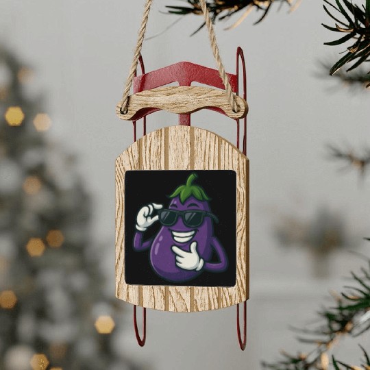 Cool eggplant vegetable design with sunglasses car Sled Ornaments