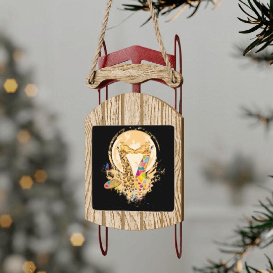 Colorful Giraffes in Love in Graffiti Style Sled Ornaments