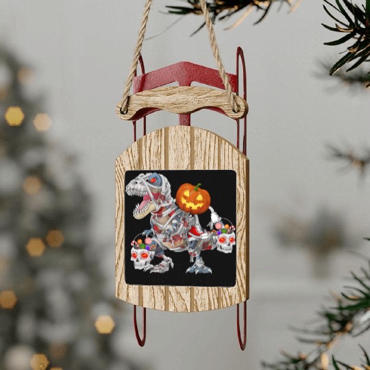 Pumpkin Riding Zombie Mummy Dinosaur Halloween Sled Ornaments