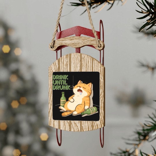 Humorous Cat Drinking Alcohol Meme Design Sled Ornaments