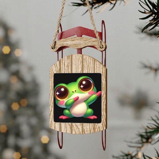 Cute frog dab dance gamer chibi cartoon kawaii Sled Ornaments