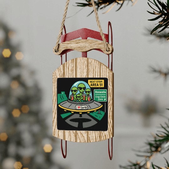 Alien road trip Sled Ornaments