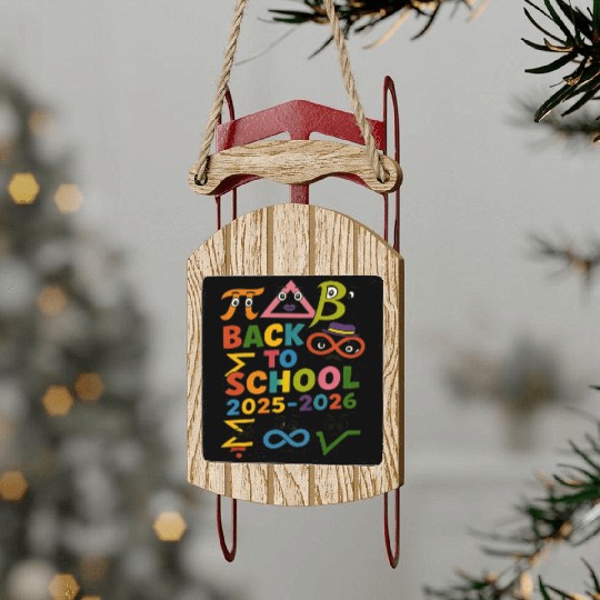 Colorful Back to School Math Graphic Sled Ornaments