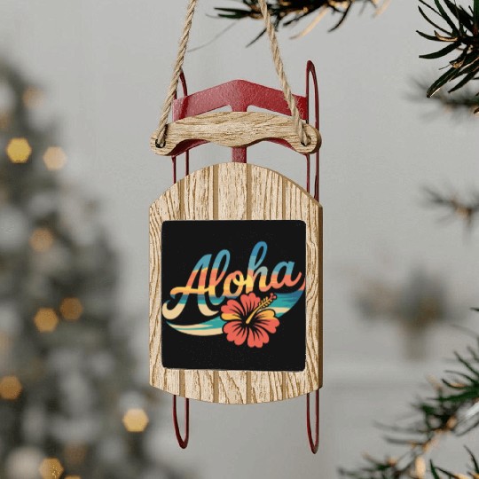 Aloha Hibiscus Tropical Vibes Sunset Beach Sled Ornaments