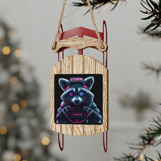 Cyber Raccoon with Neon Mafia Theme Sled Ornaments
