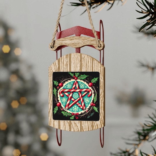 Yule Pentacle with Candy Canes Pagan Holiday Desig Sled Ornaments