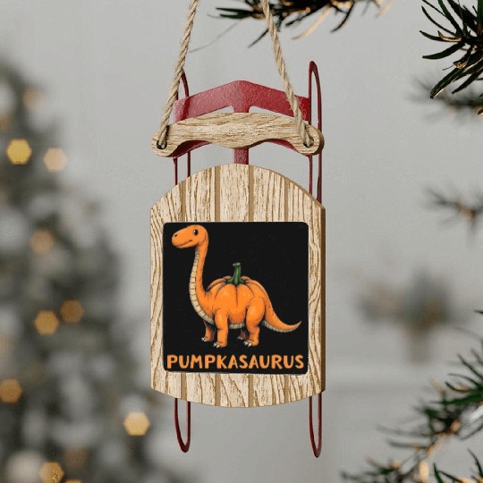 Pumpkasaurus Pumpkin Dinosaur Funny Halloween Sled Ornaments
