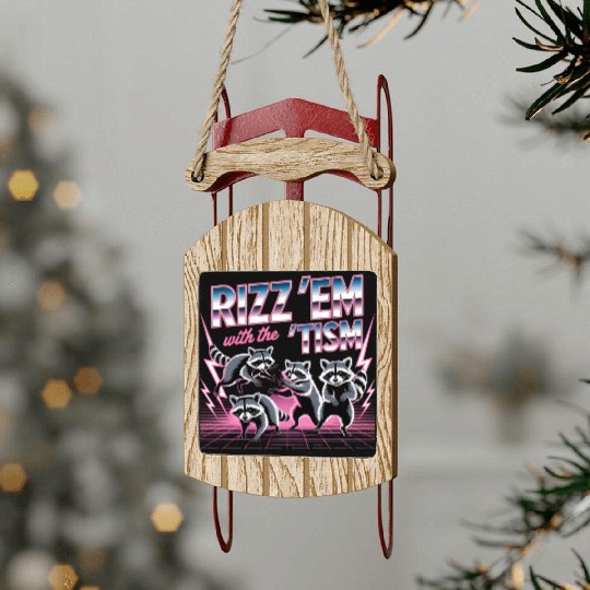 Funny Raccoon Sled Ornaments Rizz Em With The Tism