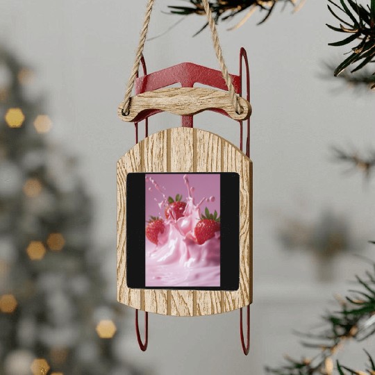 Strawberries in Pink Splash Sled Ornaments
