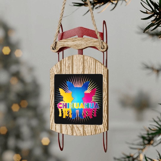 Colorful Chihuahua Silhouettes with Lettering Sled Ornaments