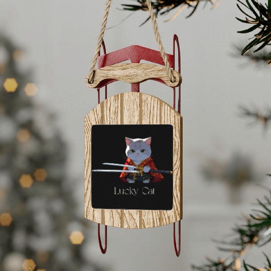 Mythic Warrior Cat with Swords Sled Ornaments