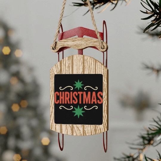 Festive Christmas Spirit Illustration Sled Ornaments