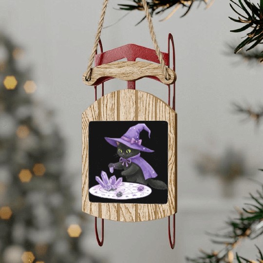 Enchanted Black Cat in Mystic Potion Sled Ornaments