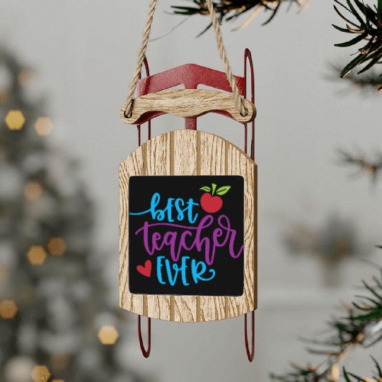 Best Teacher Ever – Apple & Heart Design Sled Ornaments