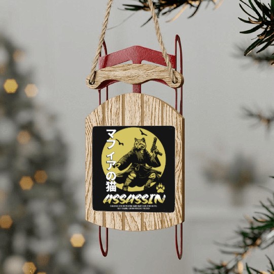 Samurai Cat Martial Arts Illustration Sled Ornaments