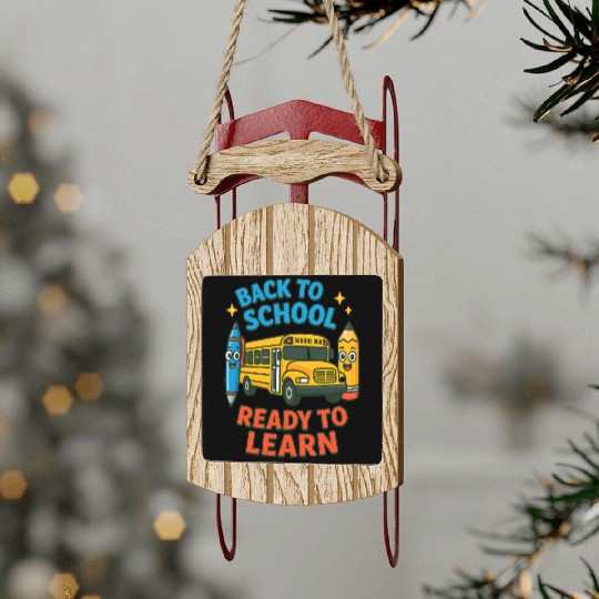 Back to School Bus Cartoon Design Sled Ornaments