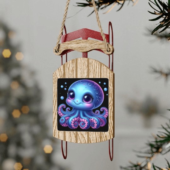 Colorful Cartoon Octopus Illustration Sled Ornaments